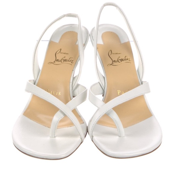 Christian Louboutin Taralita 85 Kid White Leather Slingback Thong Sandal Heel 36 - Picture 2 of 11